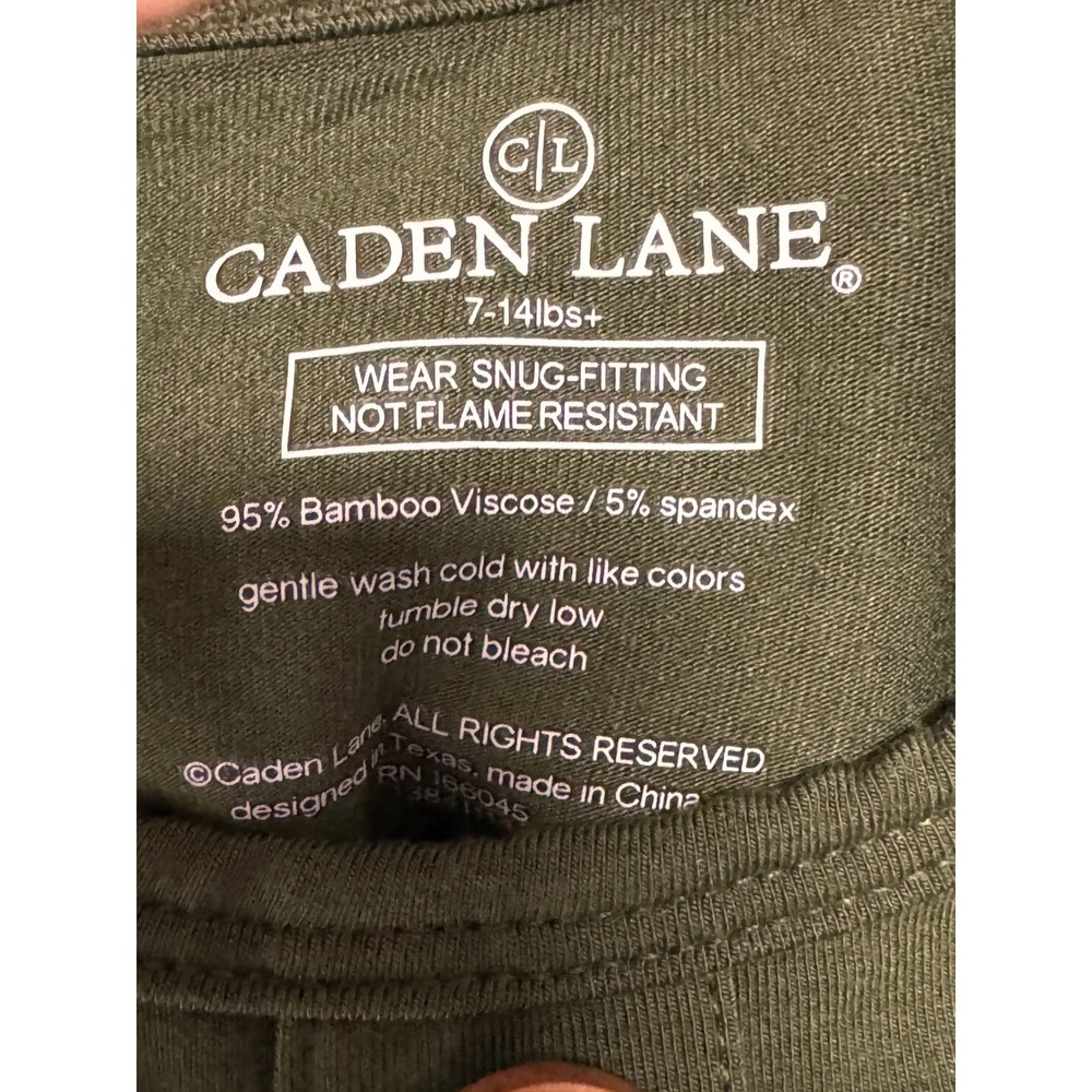 Caden Lane Knotted Baby Gown Olive Green Bamboo Henley Mitten Cuffs 7-14lbs - Picture 3 of 8